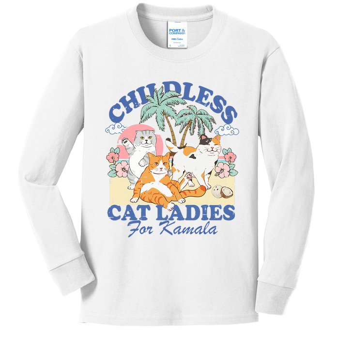 Childless Cat Lady For Kamala Harris 2024 Election Funny Cat Kids Long Sleeve Shirt