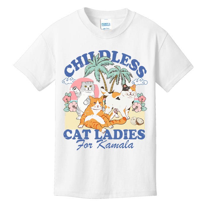 Childless Cat Lady For Kamala Harris 2024 Election Funny Cat Kids T-Shirt