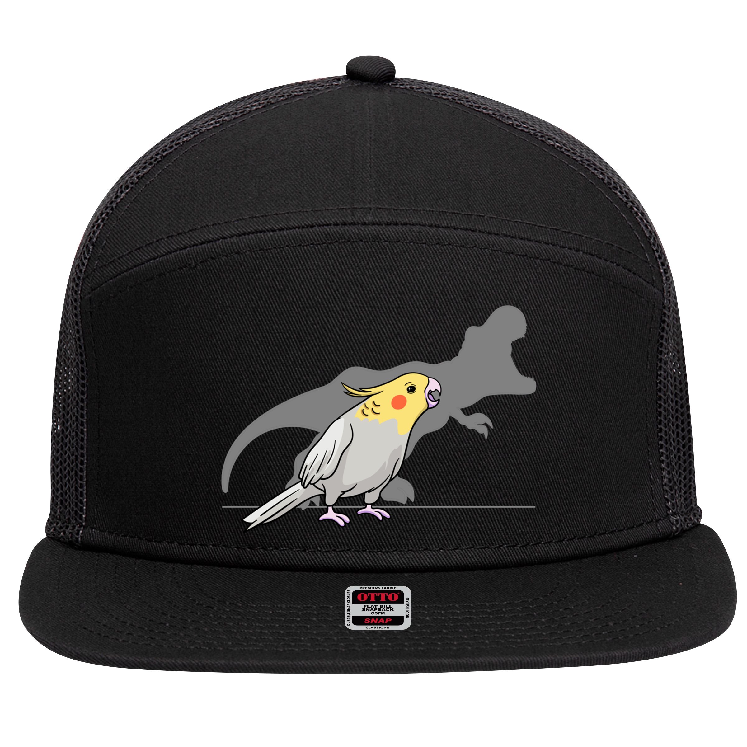 Cockatiel Cockatoo Lutino Parrot Quarrion Dinosaur Dino Gift 7 Panel Mesh Trucker Snapback Hat