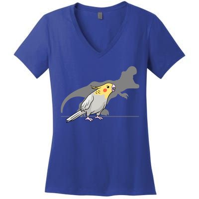 Cockatiel Cockatoo Lutino Parrot Quarrion Dinosaur Dino Gift Women's V-Neck T-Shirt