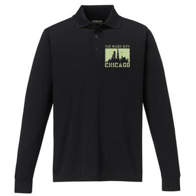 Chicago City Lover The Windy City Chicago Performance Long Sleeve Polo