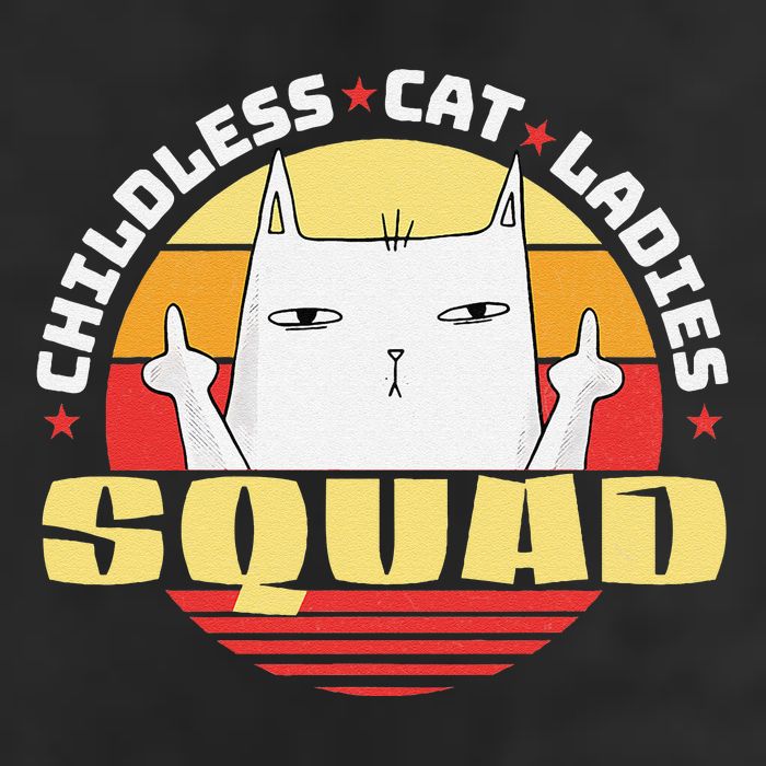 Childless Cat Ladies Squad Club Lady Funny Middle Finger 7 Panel Mesh Trucker Snapback Hat