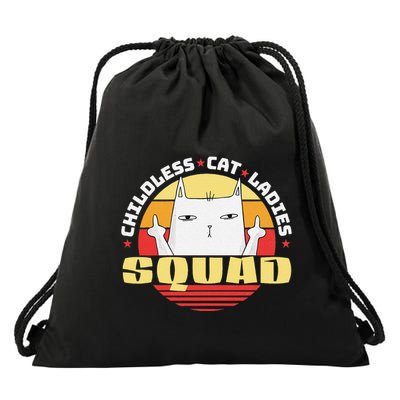Childless Cat Ladies Squad Club Lady Funny Middle Finger Drawstring Bag