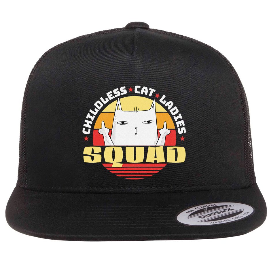 Childless Cat Ladies Squad Club Lady Funny Middle Finger Flat Bill Trucker Hat