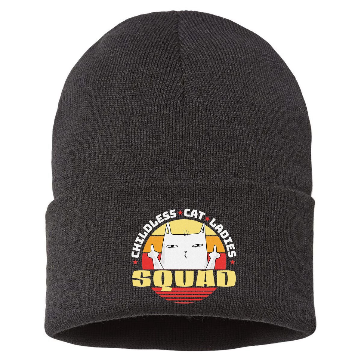 Childless Cat Ladies Squad Club Lady Funny Middle Finger Sustainable Knit Beanie