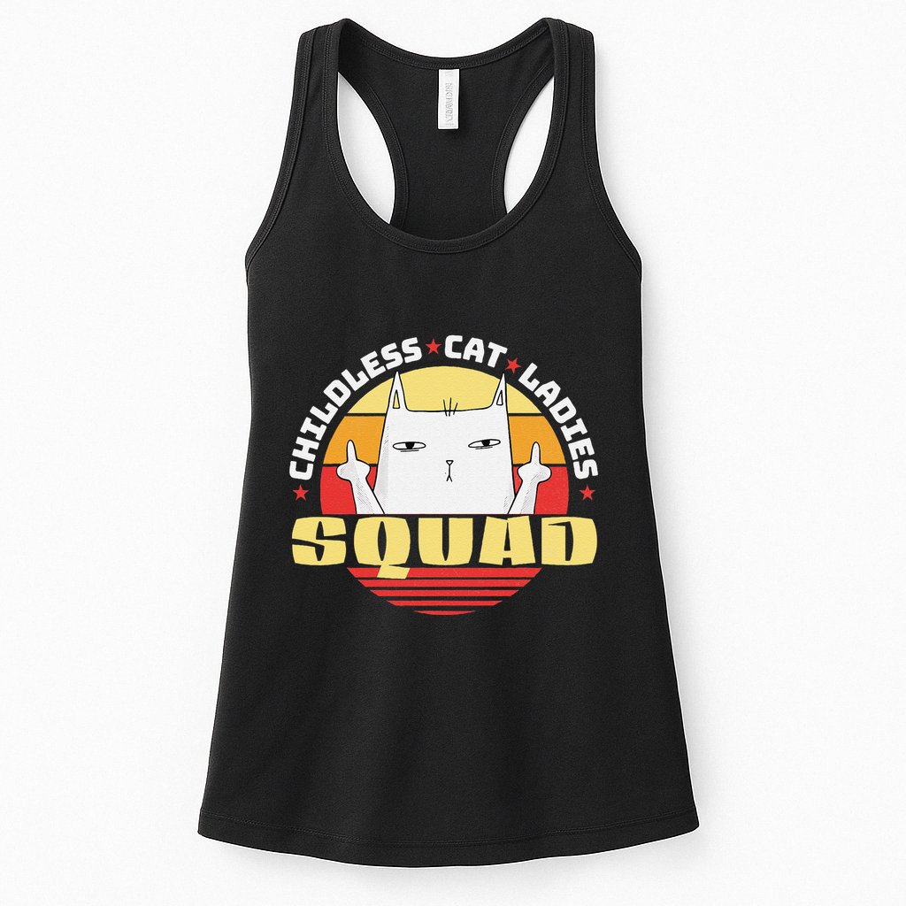 Childless Cat Ladies Squad Club Lady Funny Middle Finger Womens Tank Top