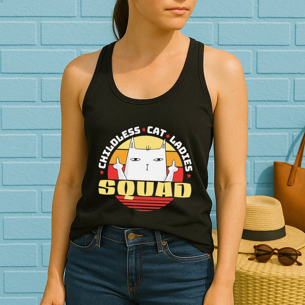 Childless Cat Ladies Squad Club Lady Funny Middle Finger Womens Tank Top