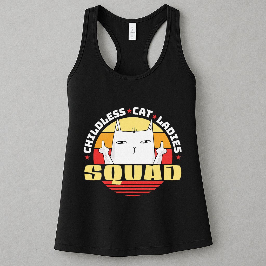 Childless Cat Ladies Squad Club Lady Funny Middle Finger Womens Tank Top