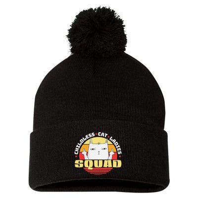 Childless Cat Ladies Squad Club Lady Funny Middle Finger Pom Pom 12in Knit Beanie
