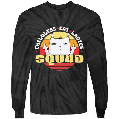 Childless Cat Ladies Squad Club Lady Funny Middle Finger Tie-Dye Long Sleeve Shirt