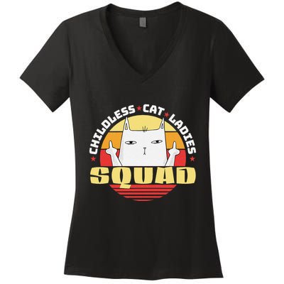 Childless Cat Ladies Squad Club Lady Funny Middle Finger Women's V-Neck T-Shirt