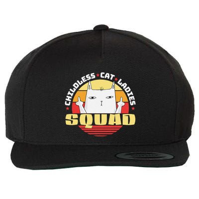 Childless Cat Ladies Squad Club Lady Funny Middle Finger Wool Snapback Cap