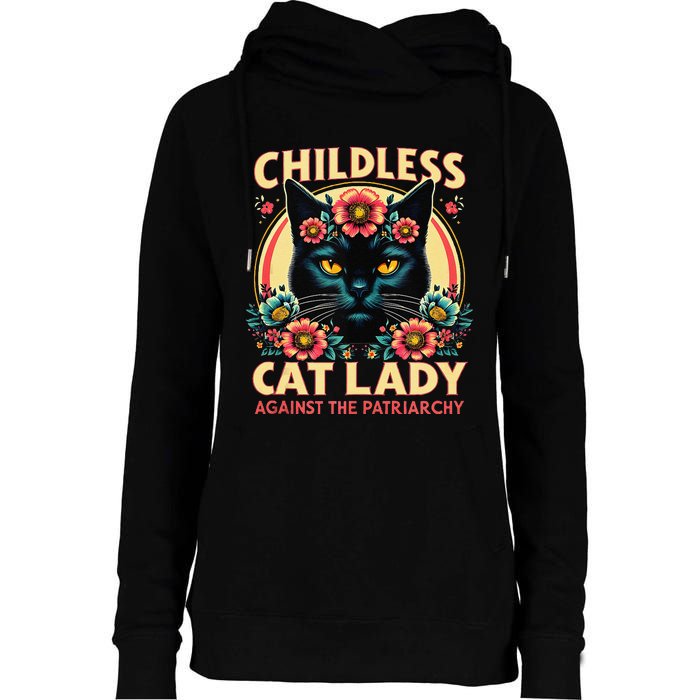 Childless Cat Ladies Against Patriarchy Us Election Day 2024 Womens Funnel Neck Pullover Hood