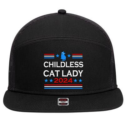 Childless Cat Lady 2024 7 Panel Mesh Trucker Snapback Hat