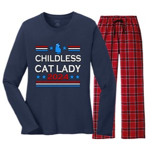 Childless Cat Lady 2024 Women's Long Sleeve Flannel Pajama Set 