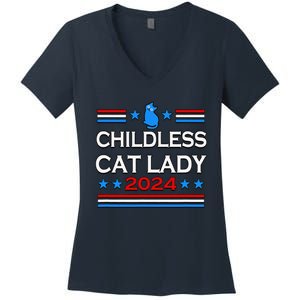 Childless Cat Lady 2024 Women's V-Neck T-Shirt