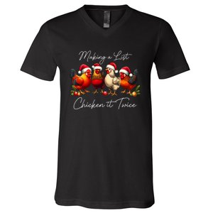 Christmas Chicken Lover Xmas Making A List Chicken It Twice V-Neck T-Shirt