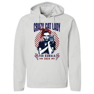 Crazy Cat Lady For Kamala 2024 Performance Fleece Hoodie