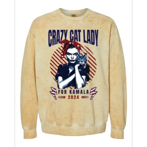 Crazy Cat Lady For Kamala 2024 Colorblast Crewneck Sweatshirt