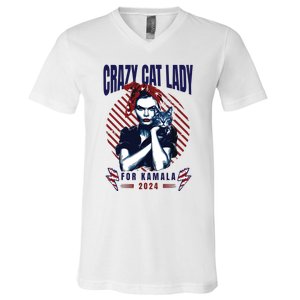 Crazy Cat Lady For Kamala 2024 V-Neck T-Shirt