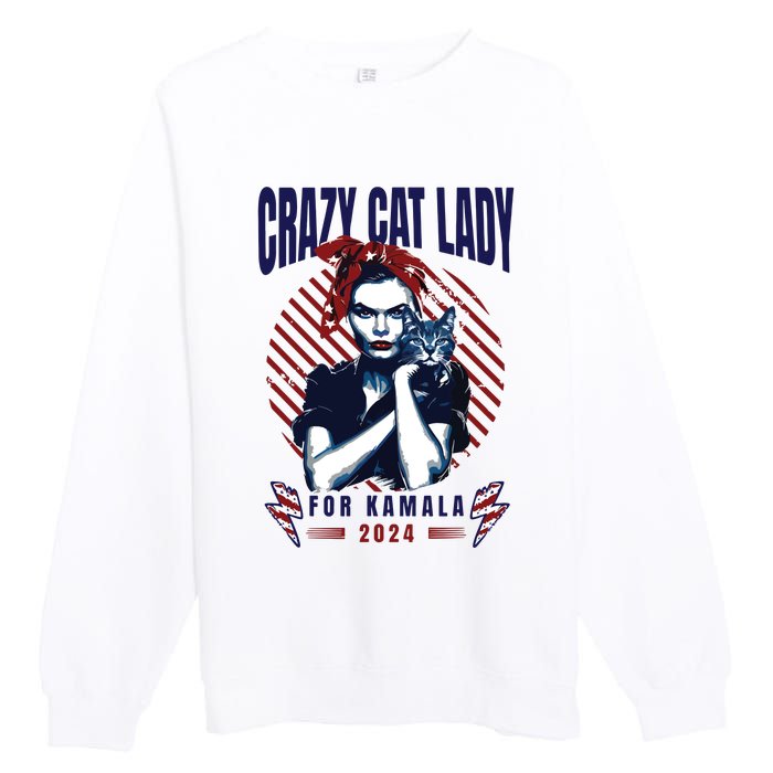 Crazy Cat Lady For Kamala 2024 Premium Crewneck Sweatshirt