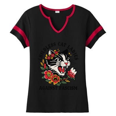 Childless Cat Ladies Against Fascism Feminist Ladies Halftime Notch Neck Tee