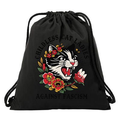 Childless Cat Ladies Against Fascism Feminist Drawstring Bag
