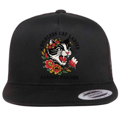 Childless Cat Ladies Against Fascism Feminist Flat Bill Trucker Hat