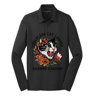 Childless Cat Ladies Against Fascism Feminist Silk Touch Performance Long Sleeve Polo