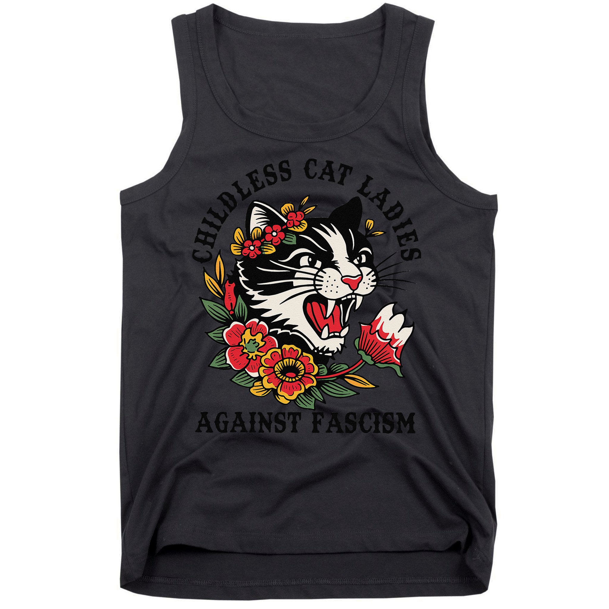 Childless Cat Ladies Against Fascism Feminist Tank Top