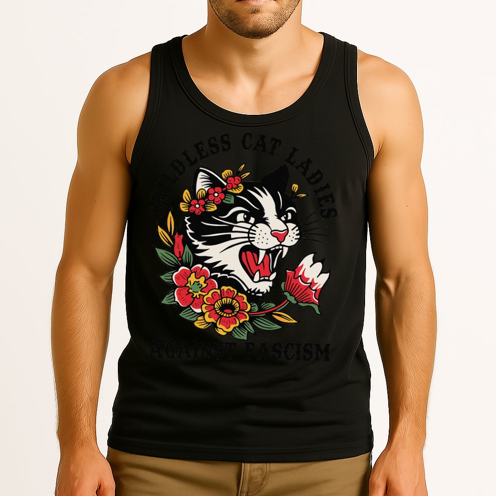 Childless Cat Ladies Against Fascism Feminist Tank Top