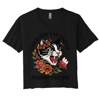 Childless Cat Ladies Against Fascism Feminist Women's Crop Top Tee