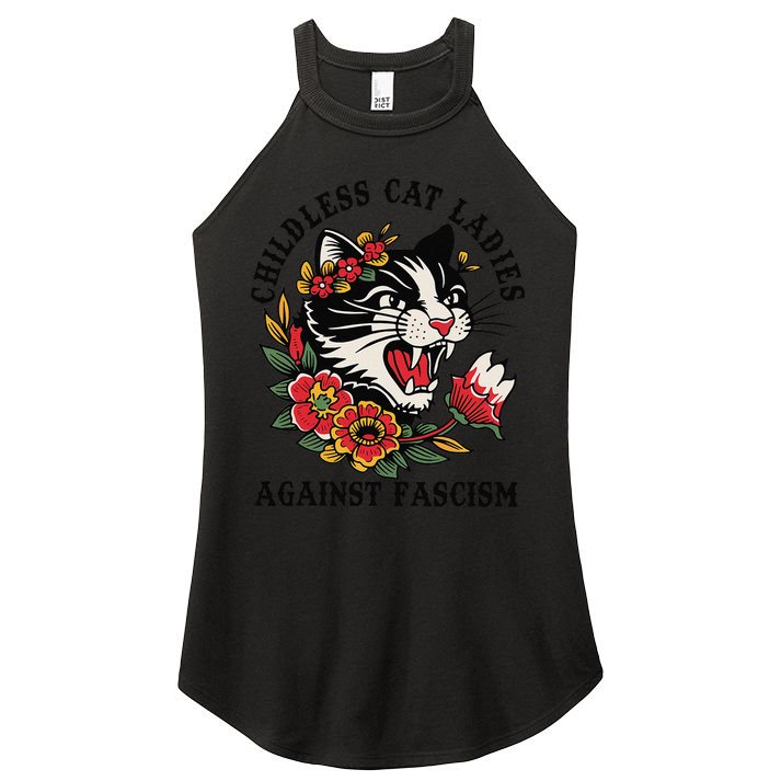 Childless Cat Ladies Against Fascism Feminist Women's Perfect Tri Rocker Tank