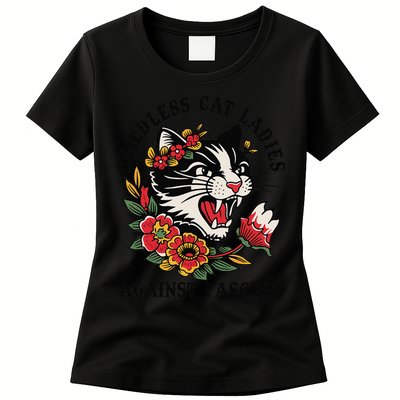 Childless Cat Ladies Against Fascism Feminist Womens T-Shirt