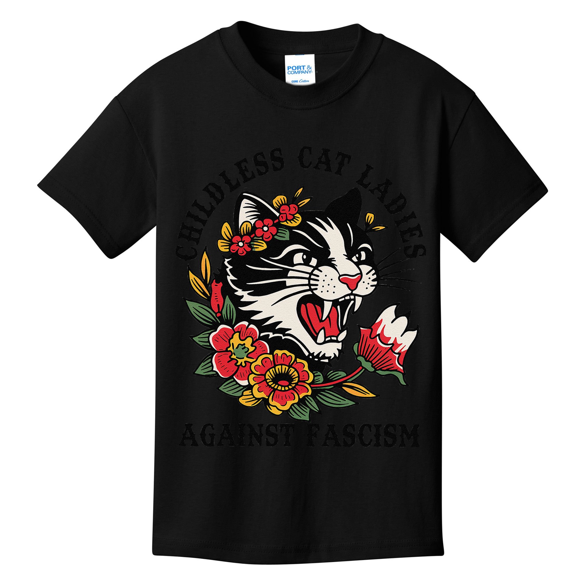Childless Cat Ladies Against Fascism Feminist Kids T-Shirt