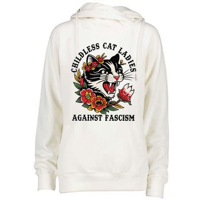 Childless Cat Ladies Against Fascism Feminist Womens Funnel Neck Pullover Hood