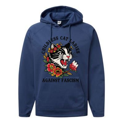 Childless Cat Ladies Against Fascism Feminist Performance Fleece Hoodie