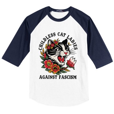 Childless Cat Ladies Against Fascism Feminist Baseball Sleeve Shirt