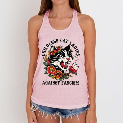 Childless Cat Ladies Against Fascism Feminist Women's Knotted Racerback Tank