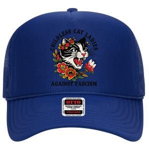 Childless Cat Ladies Against Fascism Feminist High Crown Mesh Back Trucker Hat