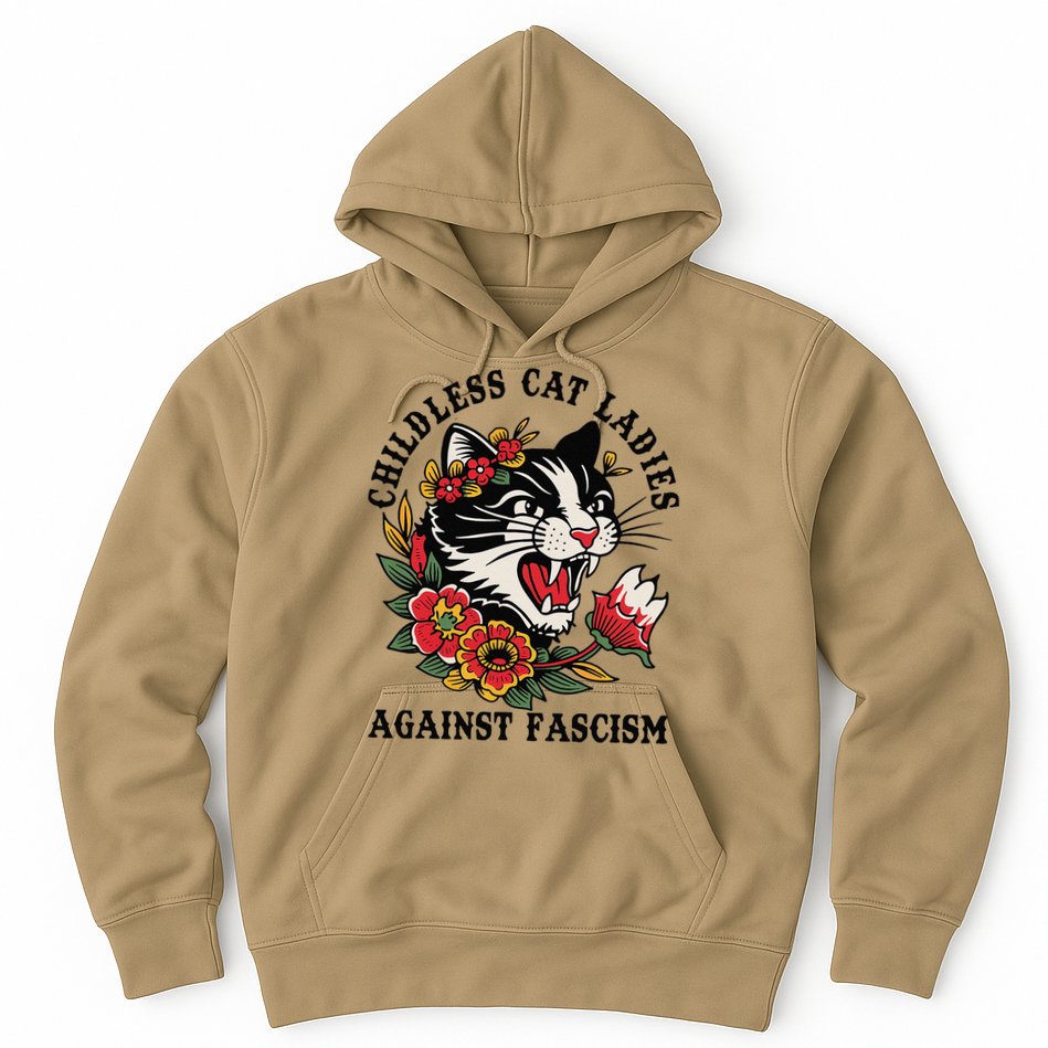 Childless Cat Ladies Against Fascism Feminist Hoodie