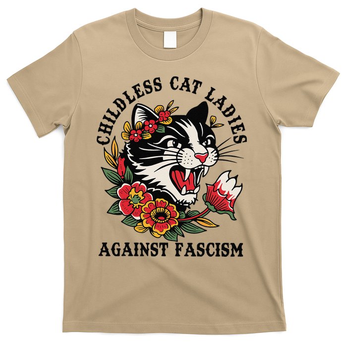 Childless Cat Ladies Against Fascism Feminist T-Shirt