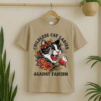 Childless Cat Ladies Against Fascism Feminist T-Shirt