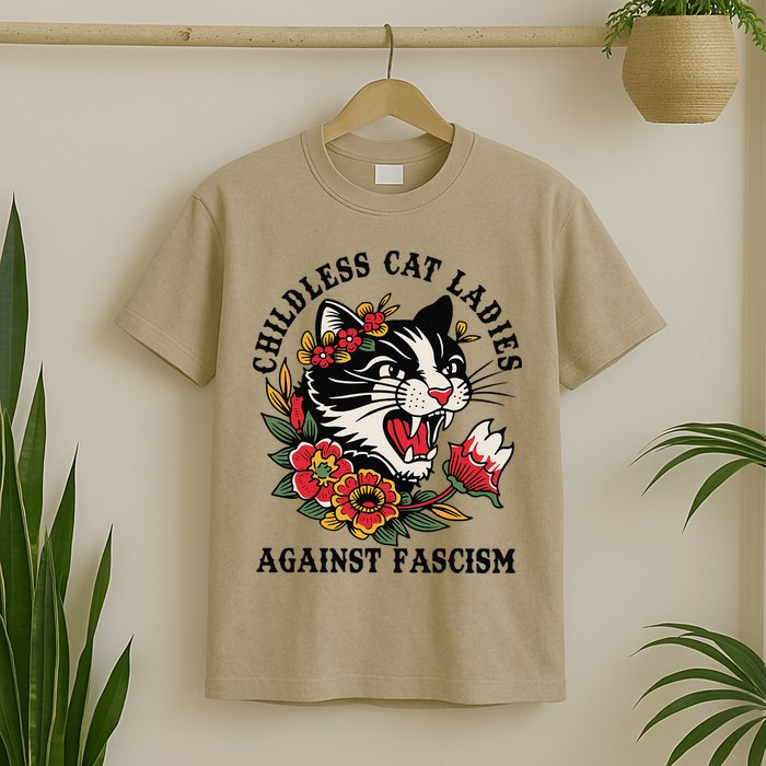 Childless Cat Ladies Against Fascism Feminist T-Shirt