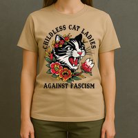 Childless Cat Ladies Against Fascism Feminist T-Shirt