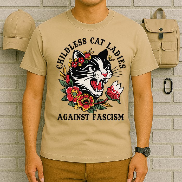 Childless Cat Ladies Against Fascism Feminist T-Shirt
