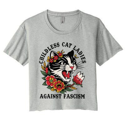 Childless Cat Ladies Against Fascism Feminist Women's Crop Top Tee