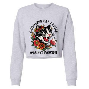 Childless Cat Ladies Against Fascism Feminist Cropped Pullover Crew