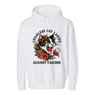 Childless Cat Ladies Against Fascism Feminist Garment-Dyed Fleece Hoodie