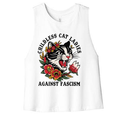 Childless Cat Ladies Against Fascism Feminist Women's Racerback Cropped Tank